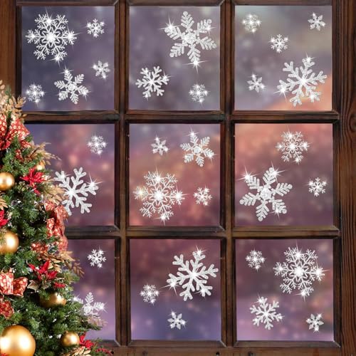 240Pcs Christmas Window Clings Glitter Snowflakes Window Decals (Glitter)