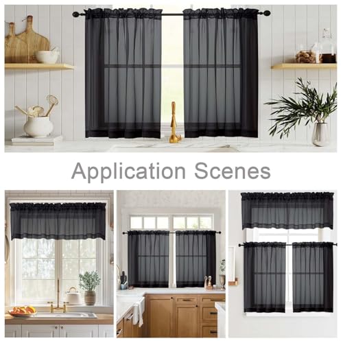 Kitchen Curtains 24 Inch Length Tier 2 Pieces (Black / 42"W x 24"L (Pack of 2))