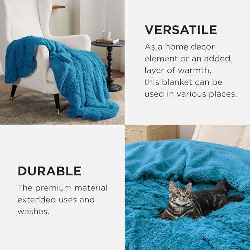 Faux Fur Fluffy Sherpa Fleece King Bed Blanket Bright Blue 108"x90" (21- Bright Blue / King (108" X 90"))