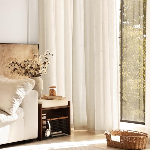Apricot Linen Curtain 120 inch Length 2 Panels Set Back Tab Light Filtering Living Room Curtain Drapes Home Office Modern Minimalist Decor Farmhouse Boho Neutral Cream Semi Sheer Curtain 120 inch Long (Apricot / 52"W x 120"L (Pack of 2))