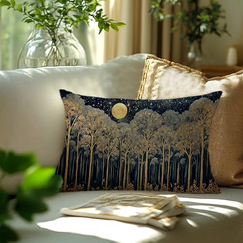 Rustic Dark William Morris Night Forest Moon Decor Pillow Covers 20x12 (Forest-moon 16 / 20" x 12" (Pack of 1))