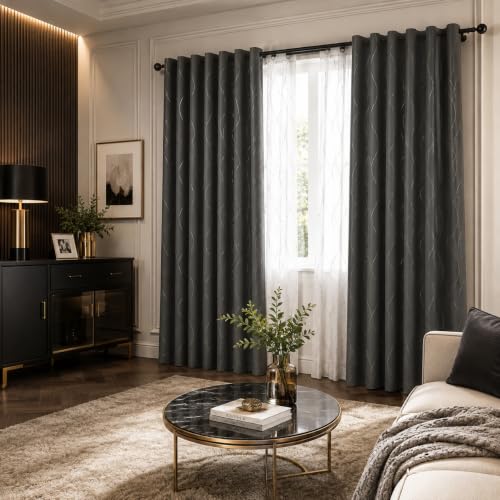 Living Room Curtains 63 Inches Long (Light Grey/Wave Dots / 42"W x 63"L (Pack of 2))