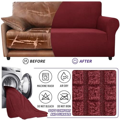 Super Stretch Chair Slipcover Universal Sofa Chair Covers for Living Room Dogs Pet Furniture Protector Spandex Armchair Slipcovers with Anti Slip Foam Sticks (Wine Red / Small (30"-47"))