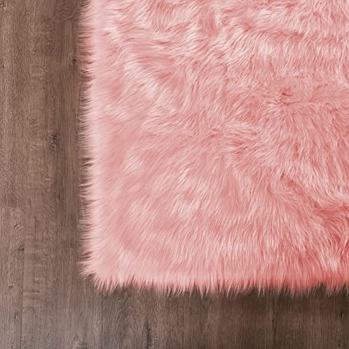 Pink Area Rug 6x9 Fluffy Fuzzy Furry Sheepskin Rug for Girls Bedroom Faux Fur Shag Carpet Soft Plush Rectangle (6' x 9' (Rectangular) / Light Pink)