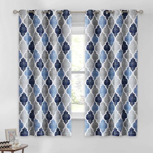 Moroccan 100% Blackout Curtains Bedroom Blue Grey 50x63 2 Panels (Grommet | Blue and Grey / 50"W x 63"L (Pack of 2))