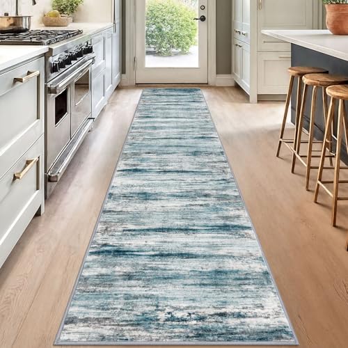 Modern Abstract Hallway Runner (Blue / 2' x 12' (Runner))