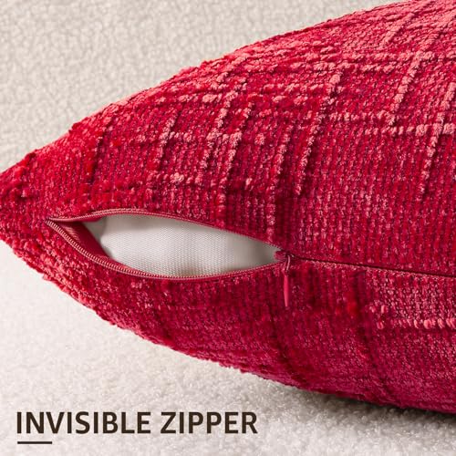 Textured Chenille Throw Pillow Covers 18x18 Set of 2 Red (Christmas Red / 18" x 18" (Pack of 2))