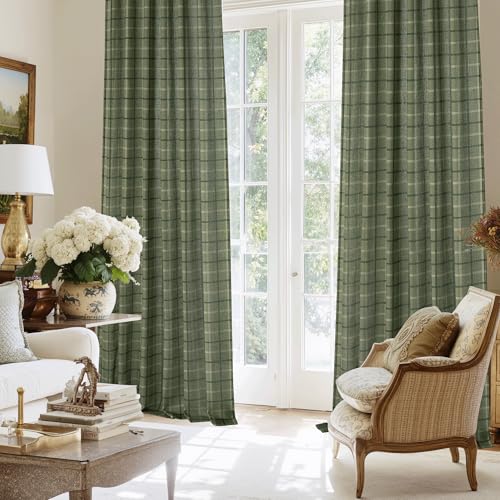 Moss Green Plaid Gingham Curtains for Living Room Dining Room (52"W x 84"L (Pack of 2) / Plaid | Moss Green)