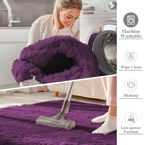 6x9 Machine Washable Large Area Rugs for Living Room (6x9 Ft / Dark Purple)