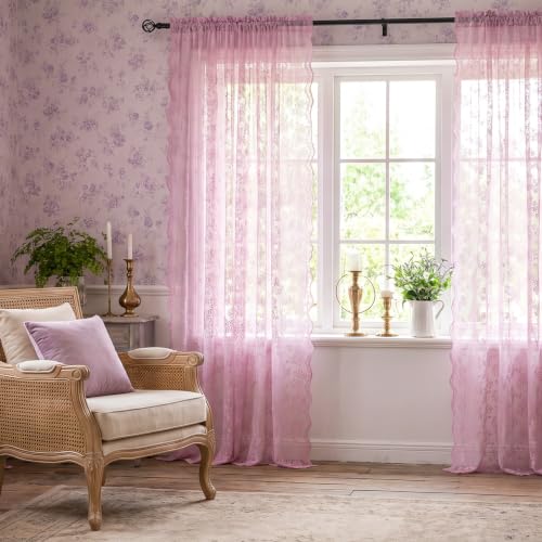 Vintage Lace Curtains 84 Inches Long (Lilac / 52"W x 84"L (Pack of 2))