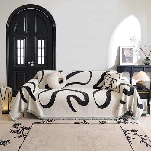 Couch Cover for 3 Cushion Couch Sofa Cover (91" x 118" / 1# Black Curve)