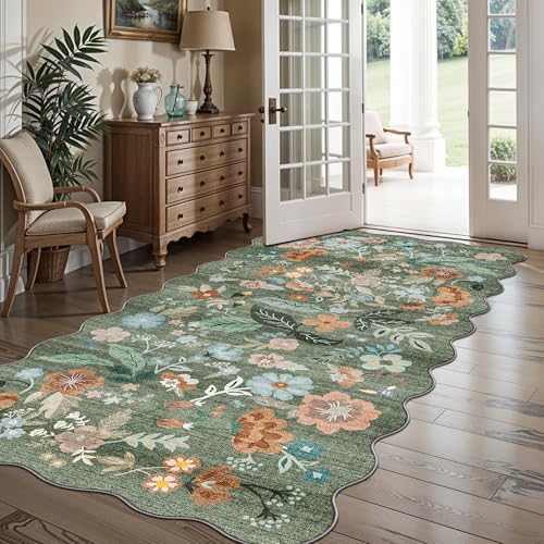 4x8 Washable Area Rug for Family (4' x 8' (Rectangular) / Green/Floral)
