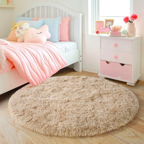 5'x5' Beige Round Rug for Bedroom (5' (Round) / Beige)