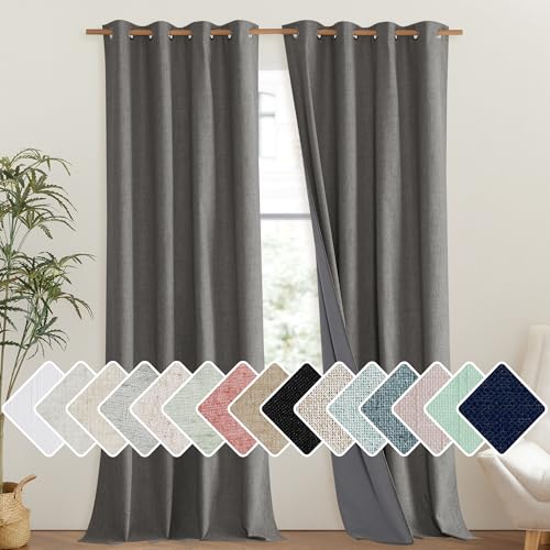 Grizzle Gray Vintage Linen 100% Blackout Curtains for Living Room (52"W x 120"L (Pack of 2) / Grizzle Gray)