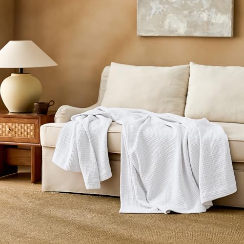 100% Cotton Muslin Blanket Twin XL for Bed (04 - White / Twin XL (66" X 90"))