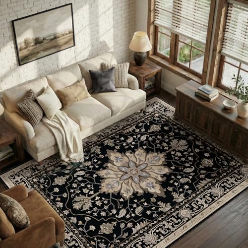 Washable Area Rug (Black/Neutral / 5' x 7' (Rectangular))