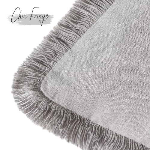 Decorative Linen Fringe Throw Pillow Covers 24×24 Light Gray (24" x 24" (Pack of 2) / Quiet Gray)