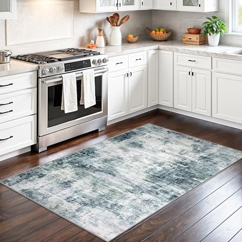 Abstract Area Rug 3x5 Ft Washable Rugs for Entryway Indoor (Sage/Grey/White / 3' x 5' (Rectangular))