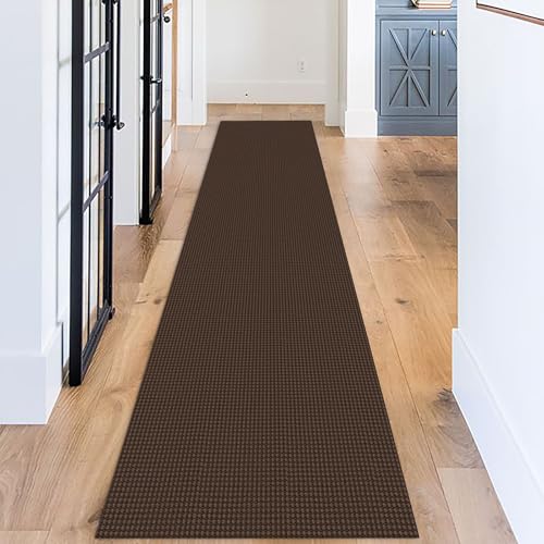 Long Runners for Hallways 2.6x12 ft Washable Kitchen Runner Non Slip Rubber Backed Hallway Rugs Cotton Entryway Runner Rug Floor Carpet for Indoor Hall (Reddish Brown/Coffee / 2'8" x 12' (Runner))