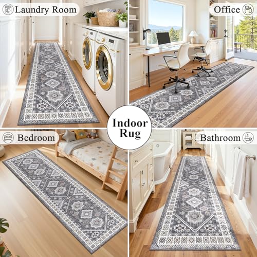 HEBE Boho Kitchen Mats for Floor 24''x96'' (Natural/Grey / 24"x96")