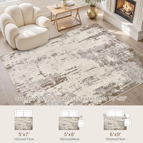 5x7 Area Rug Living Room Rugs (Brown/Grey/Beige / 5' x 7' (Rectangular))