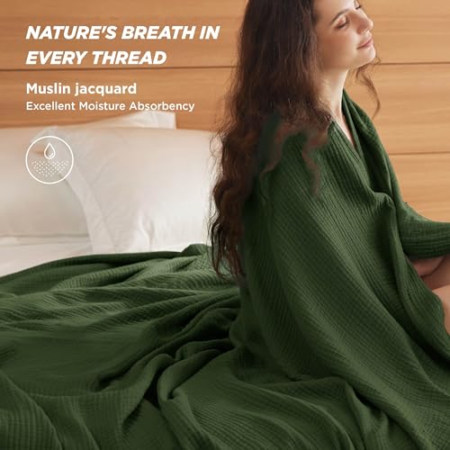 100% Cotton Muslin Blankets for Adults (01 - Green / Throw XL (50" X 70"))