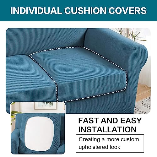 3 Piece Sofa Covers For 2 Cushion Couch Sofa Slipcover Soft Couch Cover For Dogs (Loveseat (2 Cushion) / Dusty Blue)