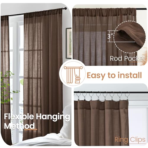 Brown Linen Curtains 84 Inch Length 2 Panels for Living Room Windows (Brown / 52"W x 84"L (Pack of 2))