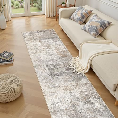 2x10 Washable Runner Rug for Hallway (Brown Grey / 2' x 10' (Runner))