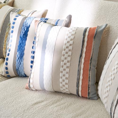 Boho Throw Pillow Covers 18x18 Inch Set of 2 (Orange Blue / 18" x 18" (Pack of 2))