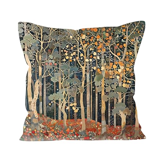 Rustic Autumn Forest Pillow Covers 18x18 Double (Forest-orange -01 / 18" x 18" (Pack of 1))