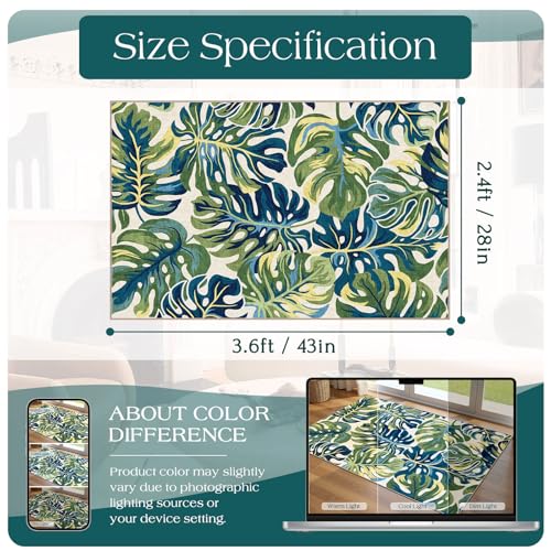 Boho Outdoor Rug (Monstera Leaf - Green Navy / 2'4" x 3'7" (Rectangular))