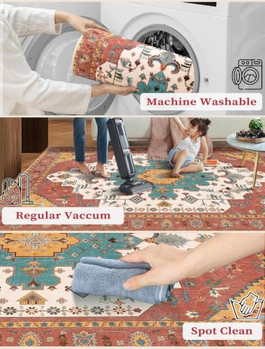2'6"x8' Washable Non Slip Boho Runner Rug for Hallway (Vintage Orange / 2'6" x 8' (Runner))