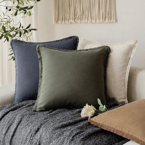 Decorative Linen Fringe Throw Pillow Covers 18×18 Dark Green (18" x 18" (Pack of 2) / Rifle Green)