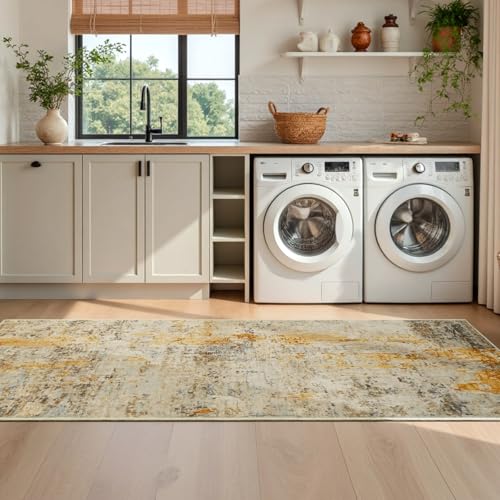 2x6 Beige Rug Runners for Hallways Kitchen Runner Rug Non Slip Washable Tan Long Runner Rugs with Rubber Backing Soft Abstract Carpet Runner for Bedroom (Beige / 2' x 6' (Runner))