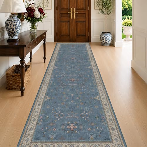 Washable 10ft Long Hallway Runner Rug Blue (3' x 10' (Runner) / Dusty Blue)