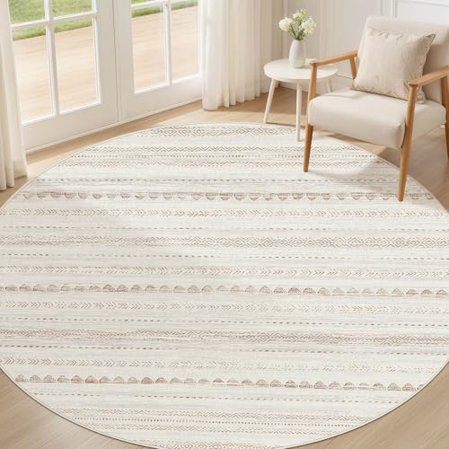 Round Rug Boho Area Rugs (Beige Brown / 4' X 4' (Round))