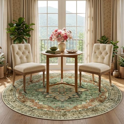 Washable Area Rug (Brick/Brown/Green / 5' (Round))