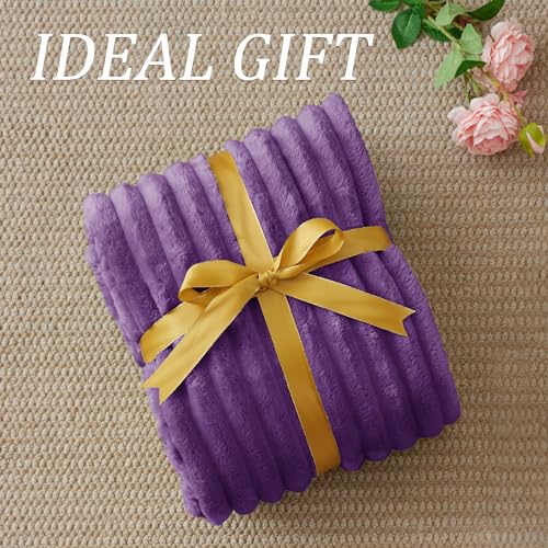 Ribbed Purple Throw Blanket for Couch (Purple / Throw(50"x60"))