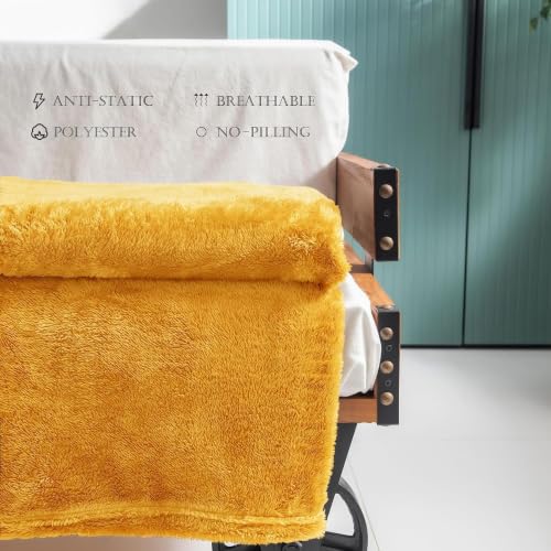 Fuzzy Large Fleece Throw Blanket for Couch (Mustard Yellow / 50x70 IN)