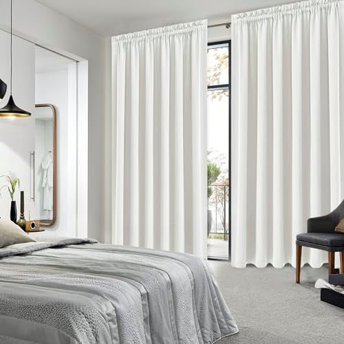 Wide Blackout Curtains for Bedroom Living Room 70 x 84 Inch Long Ivory (Ivory / 70"W x 84"L (Pack of 2))