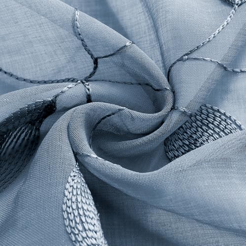 Stone Blue Sheer Curtains Floral Embroidered (52"W x 84"L (Pack of 2) / Stone Blue)