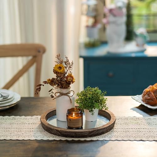 Round Wood Candle Holder Trays (Distressed Mirror)