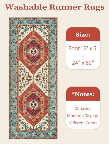 2x5 Washable Non Slip Boho Runner Rug for Hallway (Orange/Multi / 2' x 5' (Runner))