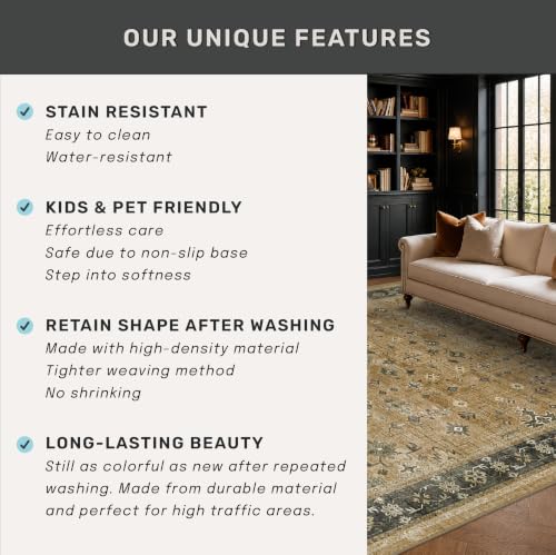 Washable Long Runners for Hallways (3' x 8' (Runner) / Rustic Brown / Charcoal Olive)