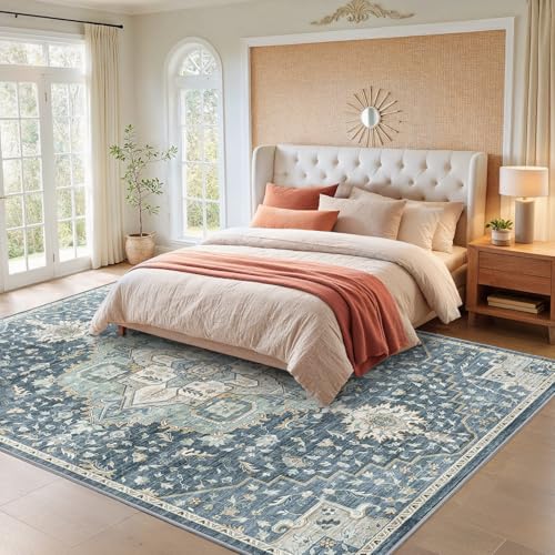 Amada Large 10x14 Washable Area Rug for Living Room (10' x 14' (Rectangular) / Blue/Yellow)