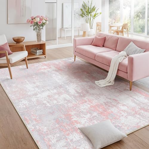 Washable 5'x8' Abstract Area Rug for Living Room Gray Pink (Gray/Pink / 5' x 8' (Rectangular))
