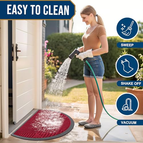Half Circle Front Door Mat Outside Entrance (Wine Red / 35" X 23")