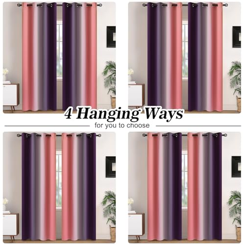 Blackout Ombre Dark Pink Dark Purple Curtains 52x84Inch (52"W x 84"L (Pack of 2) / Dark Pink Dark Purple)