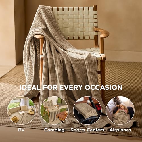100% Cotton Muslin Blankets for Adults (06 - Light Brown / Throw XL (50" X 70"))